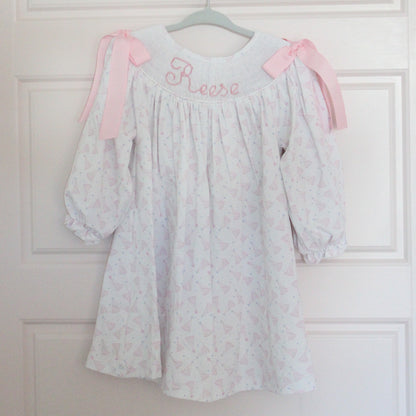 GIRLS BIRTHDAY NAME SMOCKED BISHOP DRESS