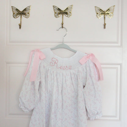 GIRLS BIRTHDAY NAME SMOCKED BISHOP DRESS