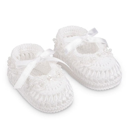 JEFFERIES NEWBORN PEARL CROCHET RIBBON BOOTIES