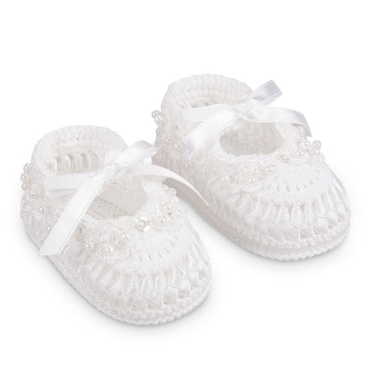 JEFFERIES NEWBORN PEARL CROCHET RIBBON BOOTIES