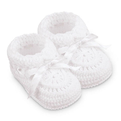 JEFFERIES NEWBORN WHITE HAND CROCHET RIBBON BOOTIES