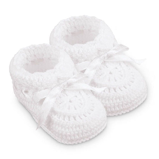 JEFFERIES NEWBORN WHITE HAND CROCHET RIBBON BOOTIES