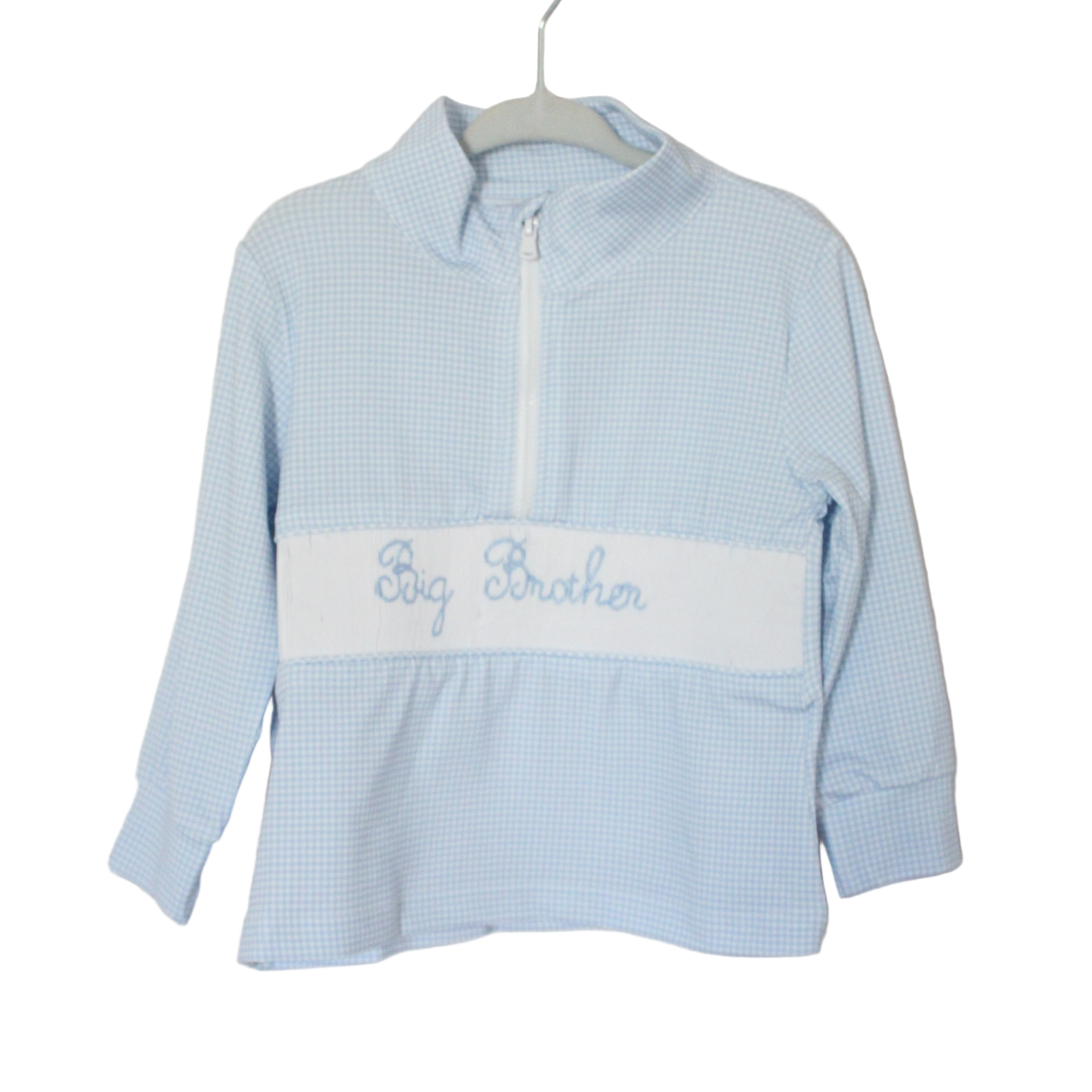 BLUE GINGHAM BIG BROTHER SMOCKED 1/4 ZIP PULLOVER