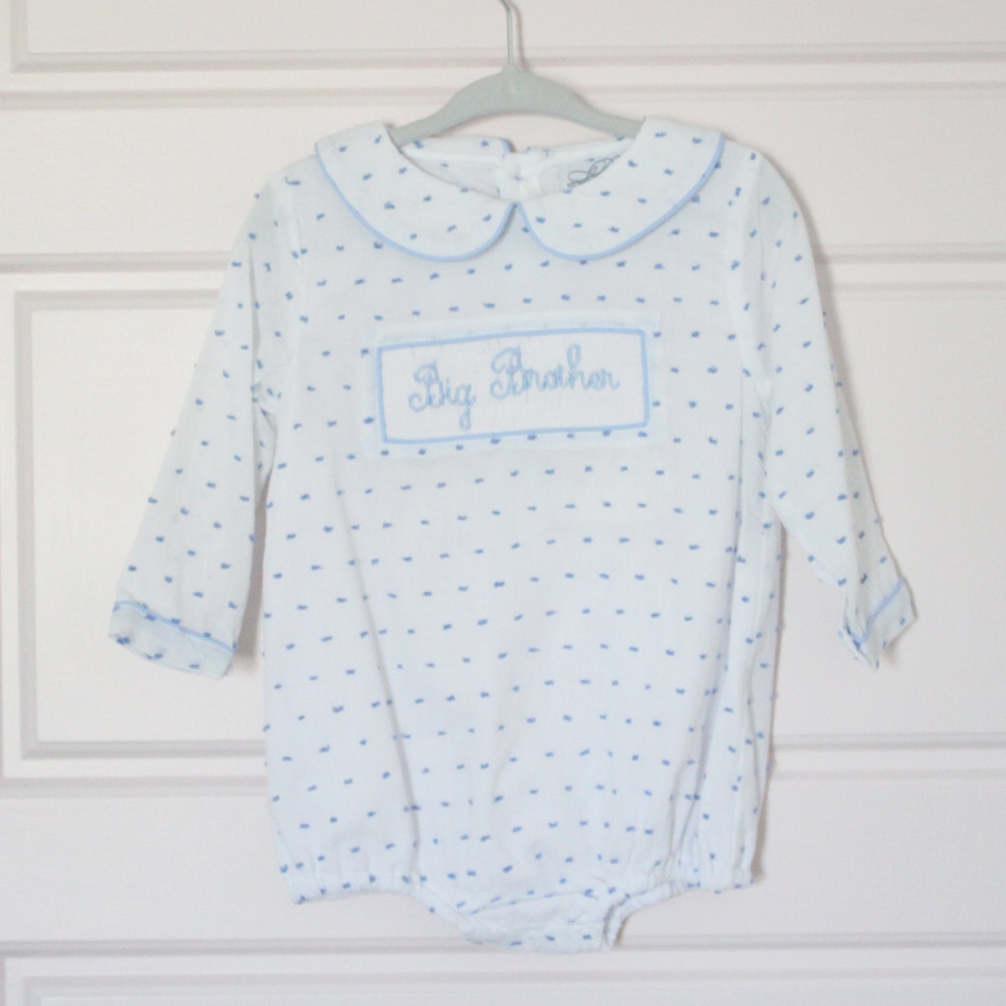 BLUE SWISS DOT BIG BROTHER SMOCKED BUBBLE