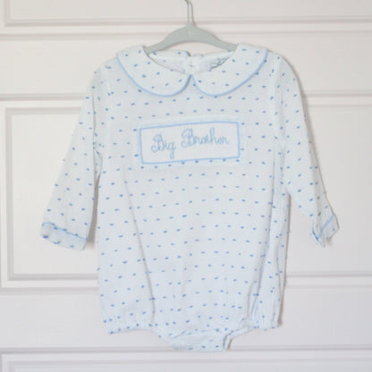 BLUE SWISS DOT BIG BROTHER SMOCKED BUBBLE
