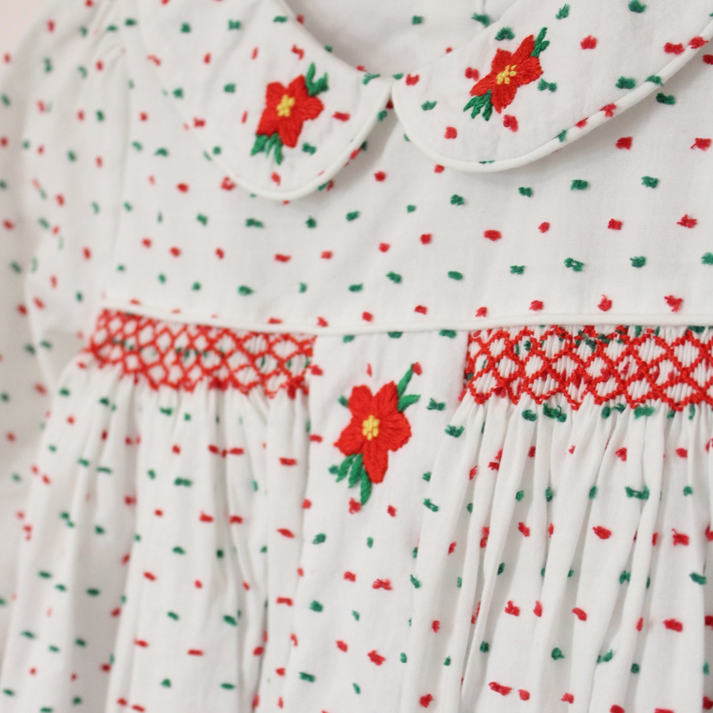 SWISS DOT SMOCKED POINSETTIA & HOLLY BUBBLE