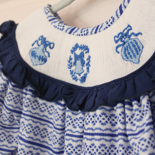 GIRLS BLUE ORNAMENT SMOCKED PANT SET