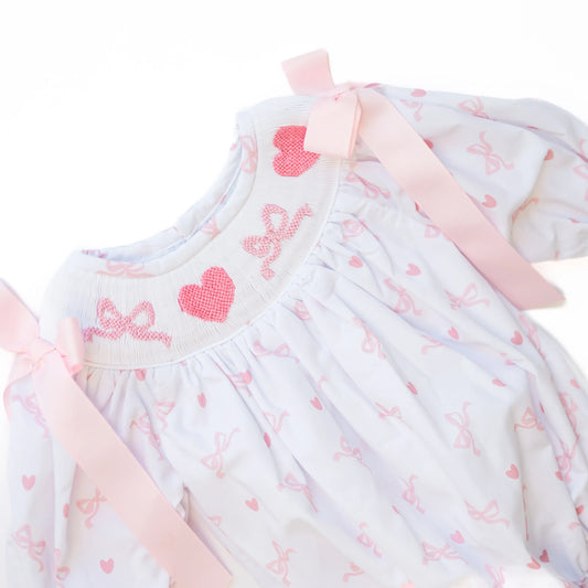 Smocked Hearts & Bows Ruffle Pant Set