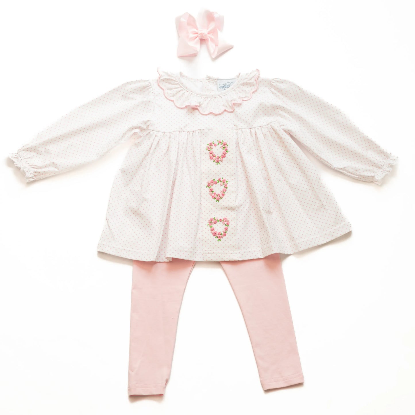 Pink Bitty Dot Floral Hearts Legging Set