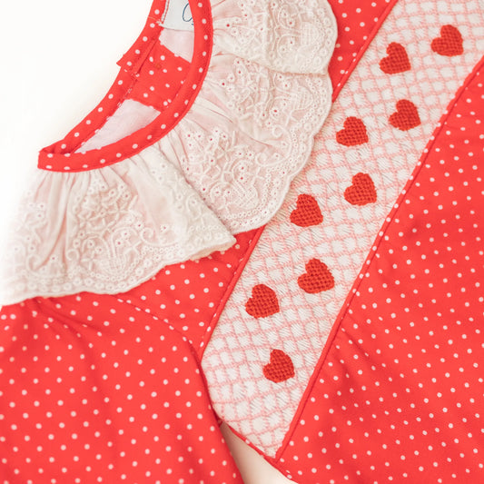 Smocked Geometric Hearts Polka Dot Skirted Bubble
