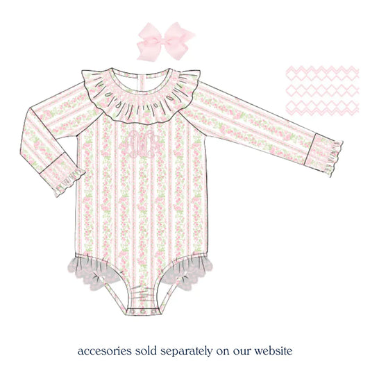 Girls Pink Palm Smocked 1PC Rash Guard