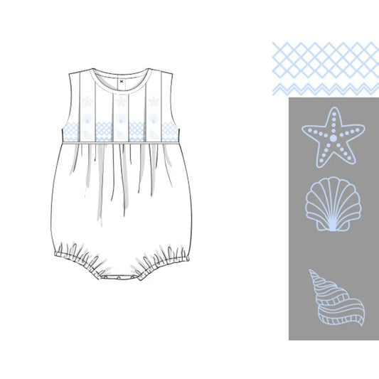 Boys White & Blue Seashells Bubble