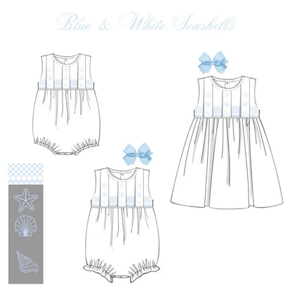 Boys White & Blue Seashells Bubble