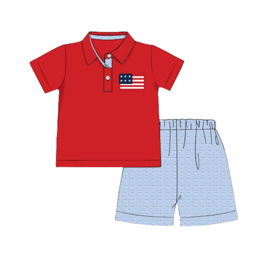 Boys Seersucker Flag Short Set