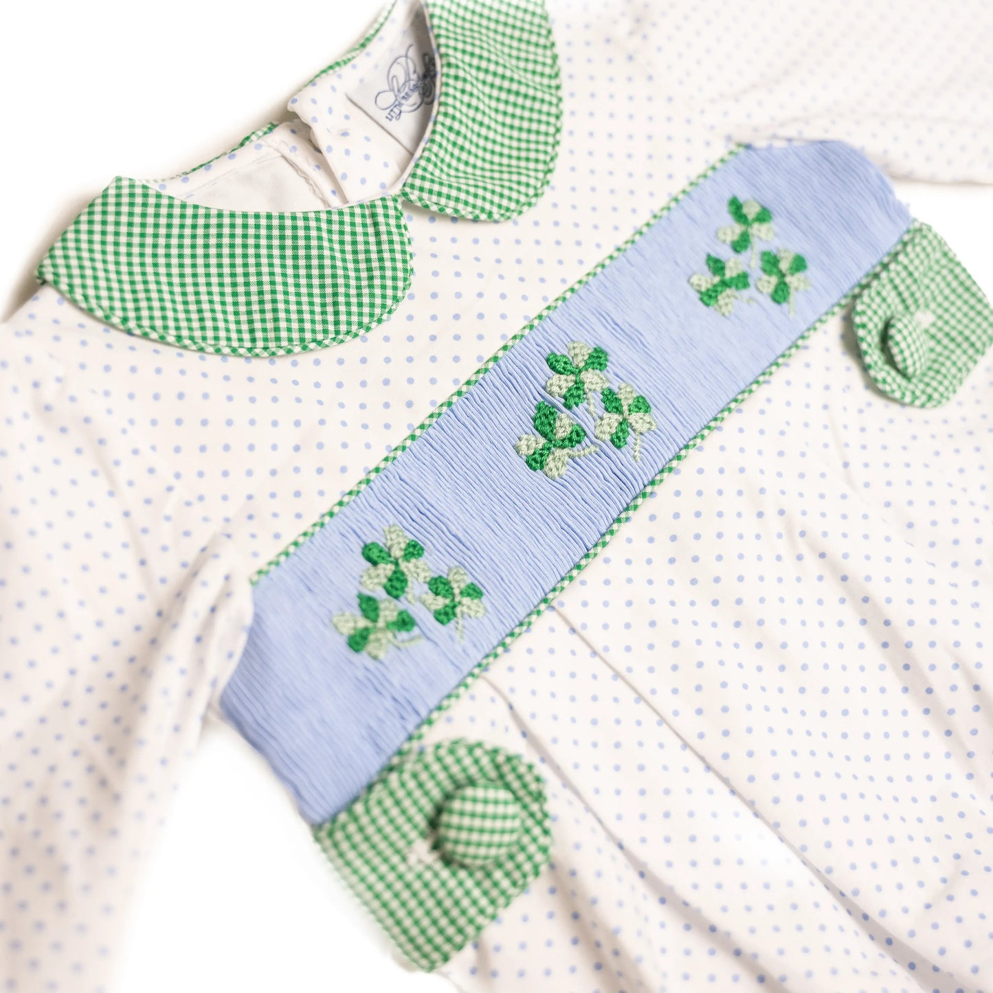 Blue Bitty Dot Smocked Clovers Bubble