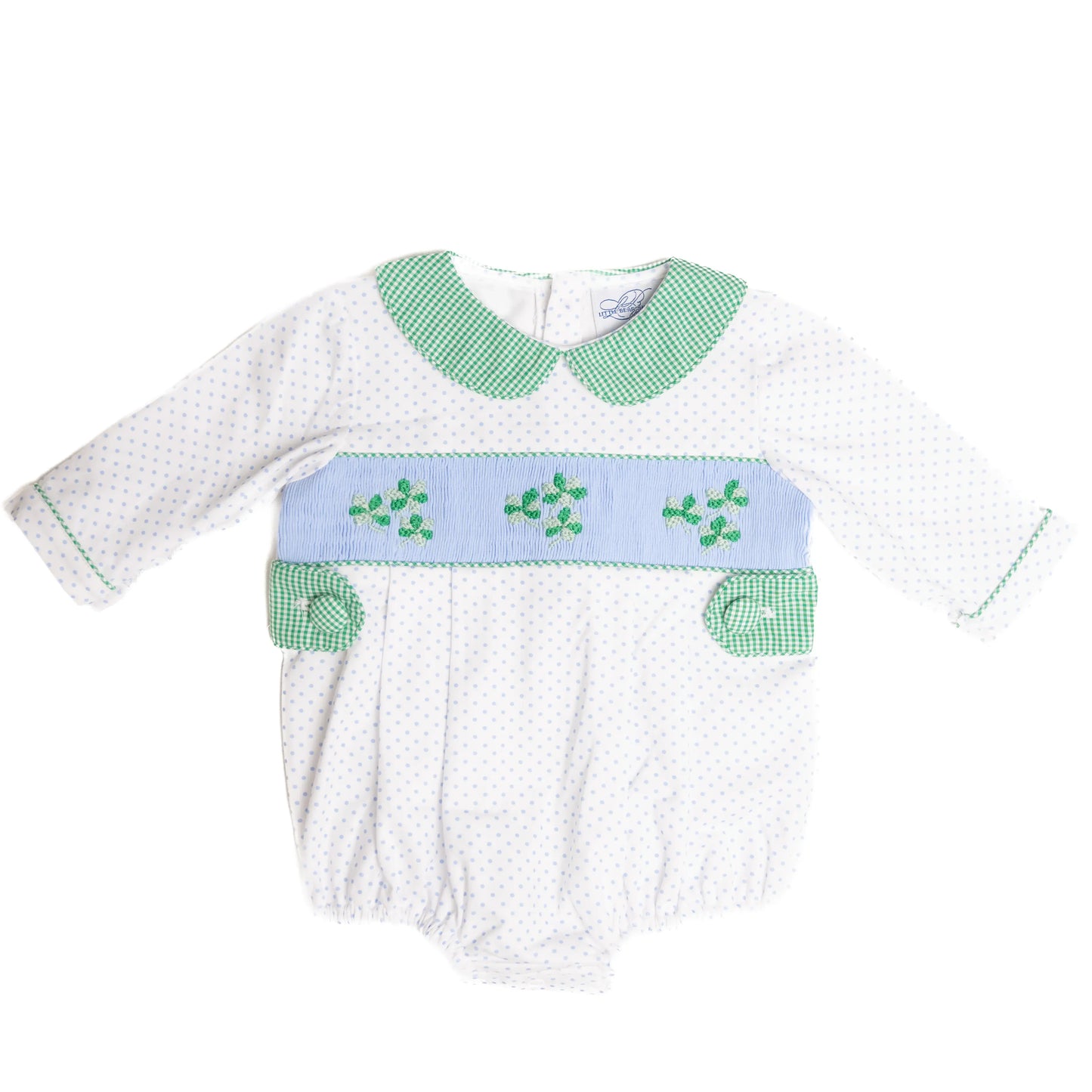 Blue Bitty Dot Smocked Clovers Bubble