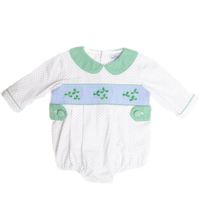 Blue Bitty Dot Smocked Clovers Bubble