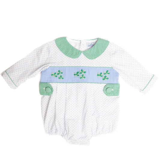 Blue Bitty Dot Smocked Clovers Bubble