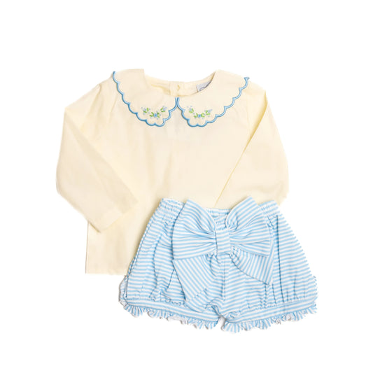 Yellow & Blue Striped Bow Bloomer Set