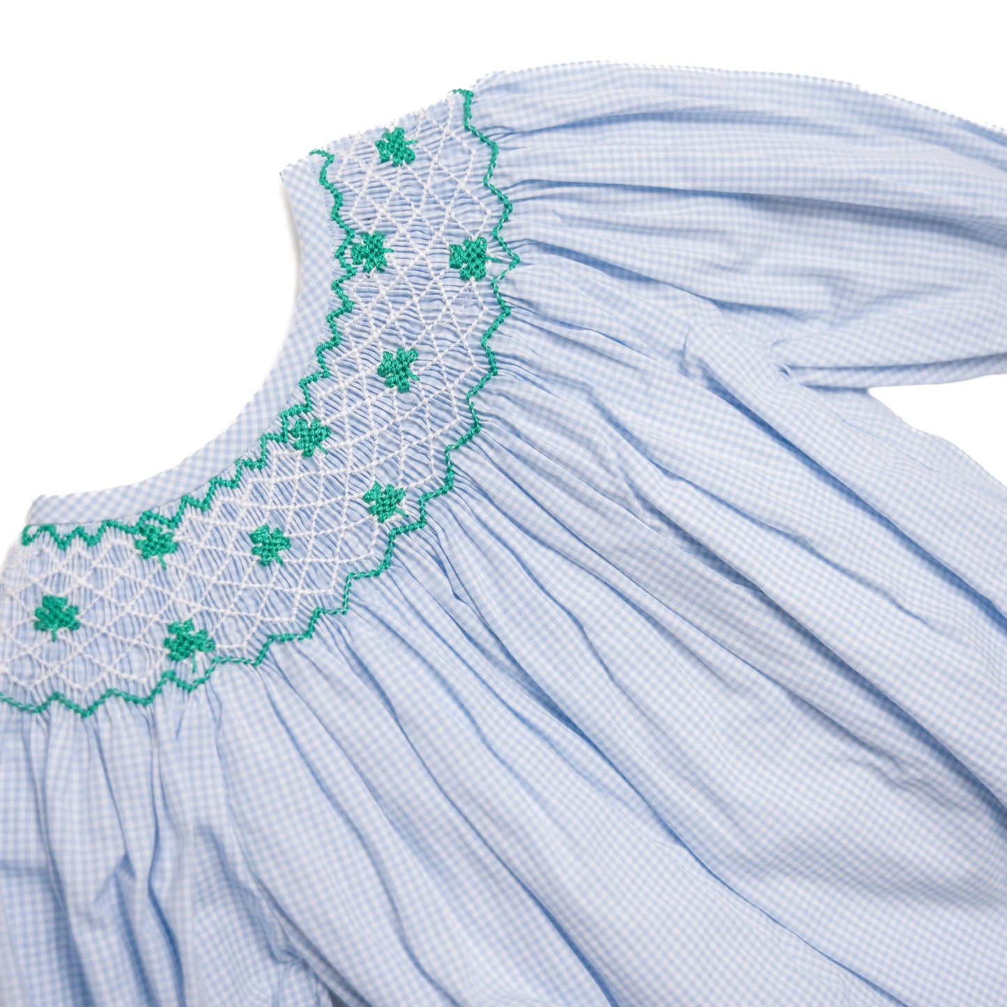 Blue Gingham Geometric Smocked Shamrocks Legging Set