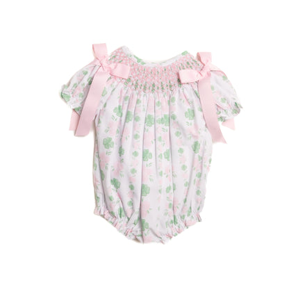 Pink Shamrock Trellis Geometric Smocked Bubble