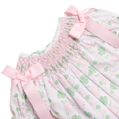 Pink Shamrock Trellis Geometric Smocked Bubble