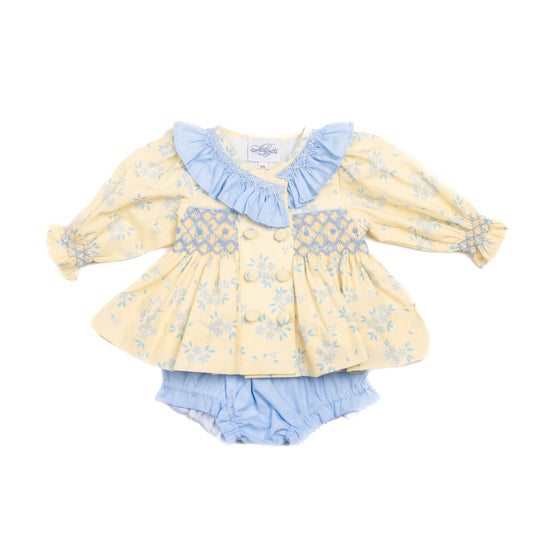 Yellow Floral Smocked Diaper Set