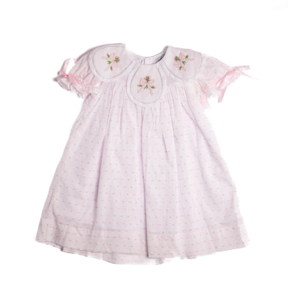 Swiss Dot Shadow Embroidered Bow Petal Collar Dress