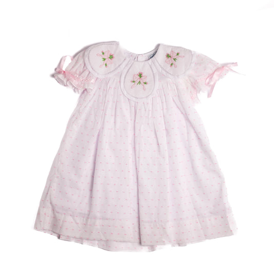 Swiss Dot Shadow Embroidered Bow Petal Collar Dress
