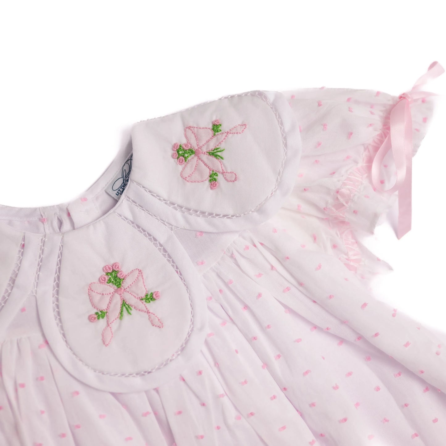Swiss Dot Shadow Embroidered Bow Petal Collar Dress