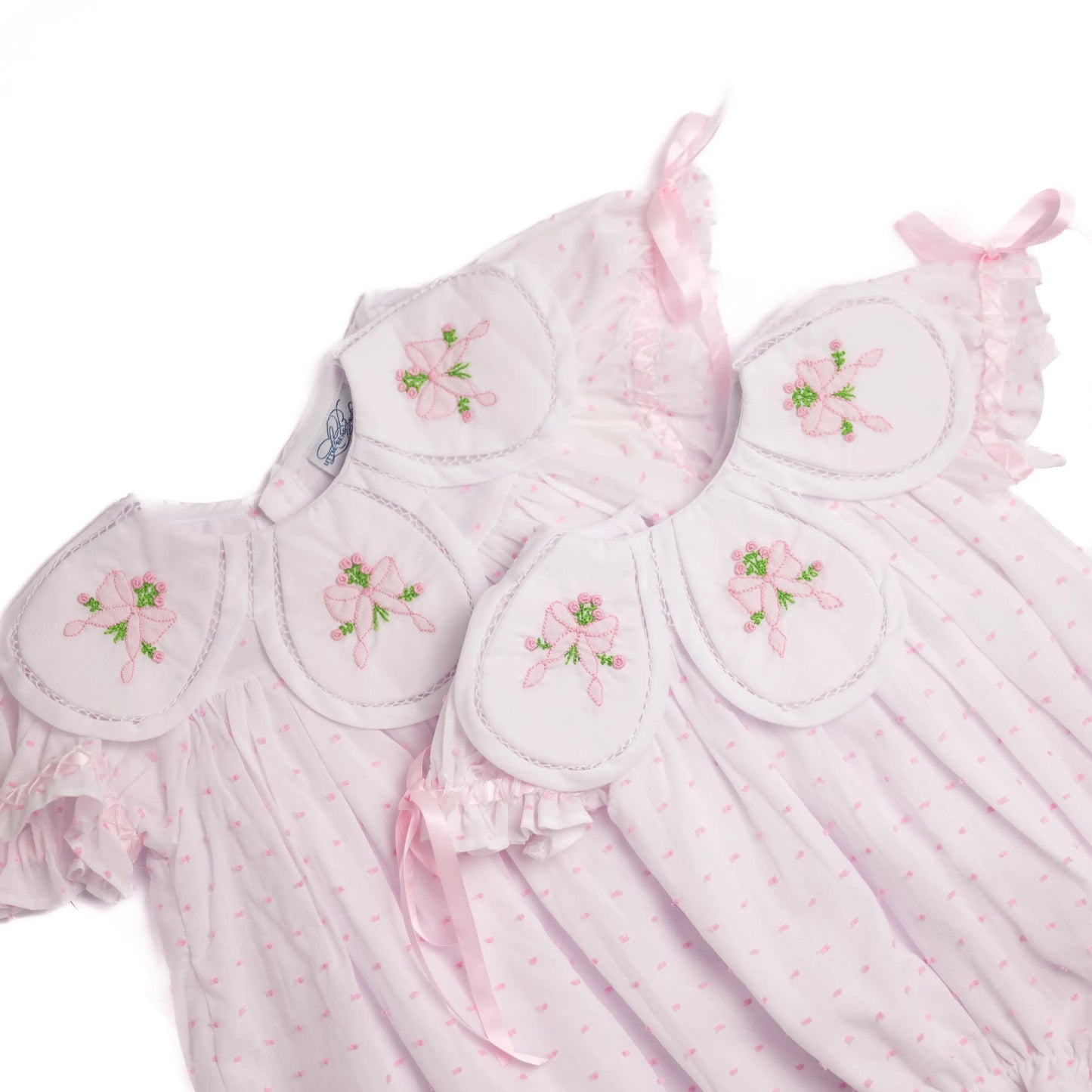 Swiss Dot Shadow Embroidered Bow Petal Collar Dress