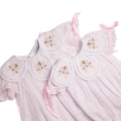 Swiss Dot Shadow Embroidered Bow Petal Collar Dress