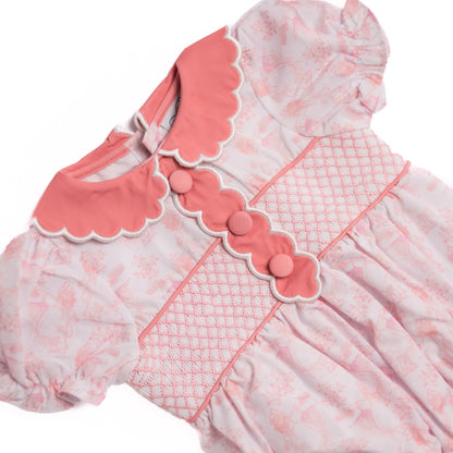 Pink Toile Smocked Bubble