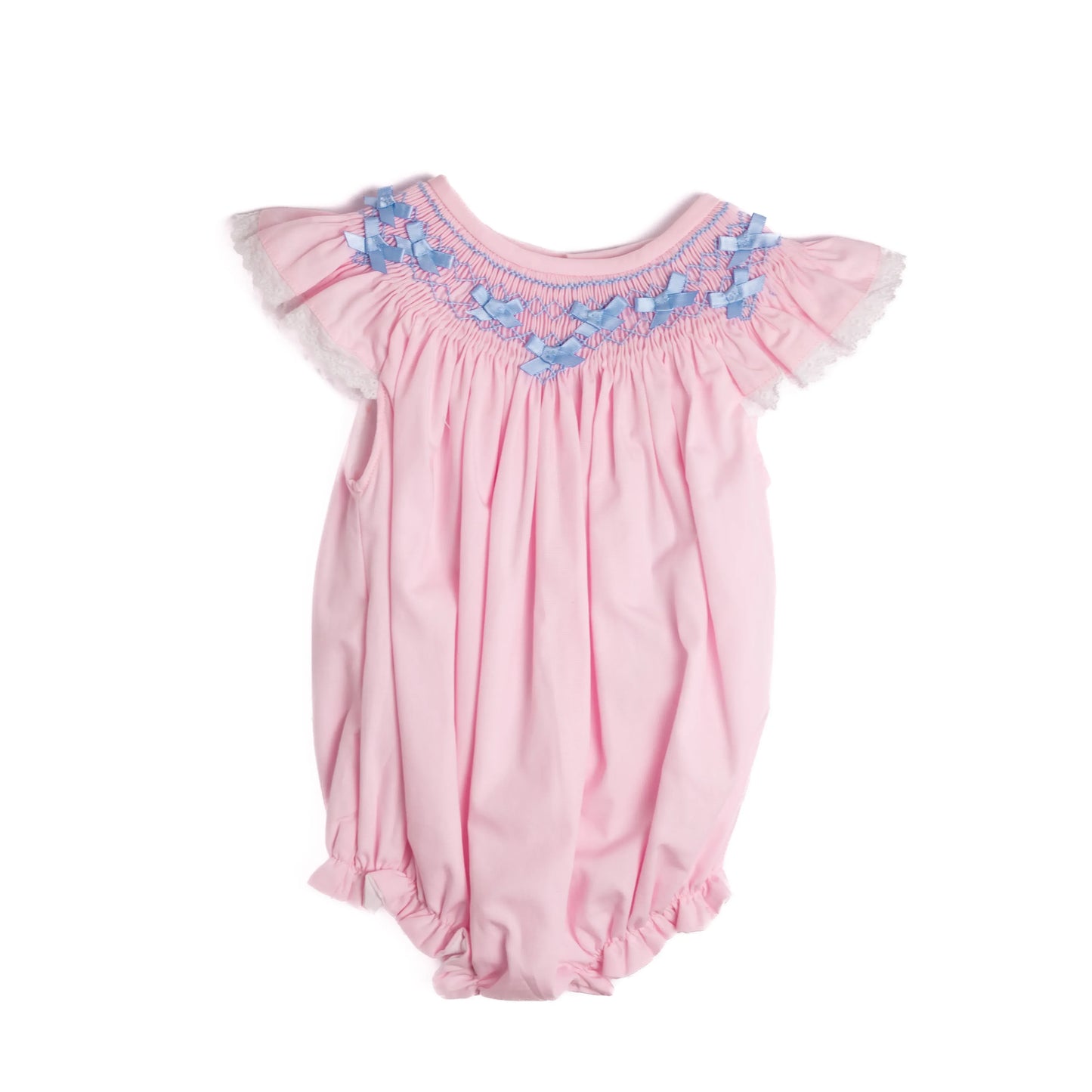 Pink & Blue Bows Geometric Smocked Bubble