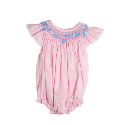 Pink & Blue Bows Geometric Smocked Bubble