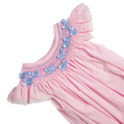 Pink & Blue Bows Geometric Smocked Dress