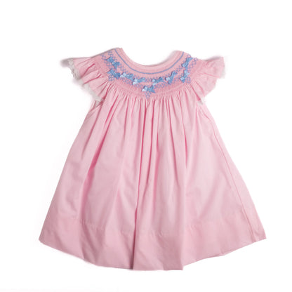 Pink & Blue Bows Geometric Smocked Dress