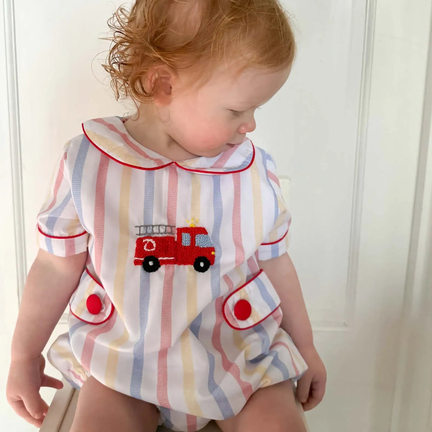 Striped French Knot Firetruck Bubble