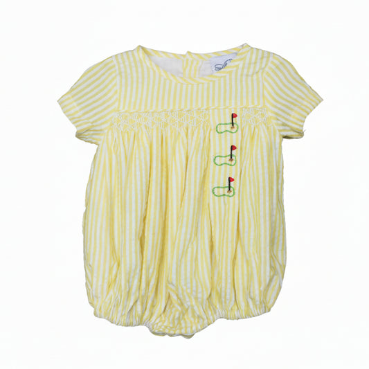 Boys Yellow Seersucker Smocked Golf Bubble