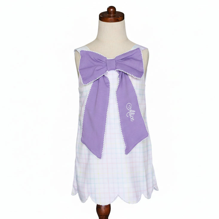 Pastel Plaid Bow Front Dress