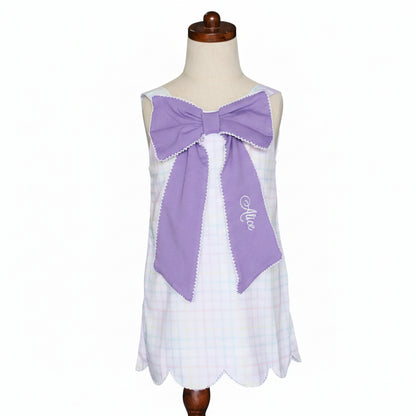 Pastel Plaid Bow Front Dress