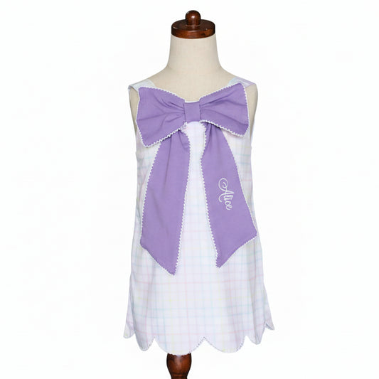 Pastel Plaid Bow Front Dress