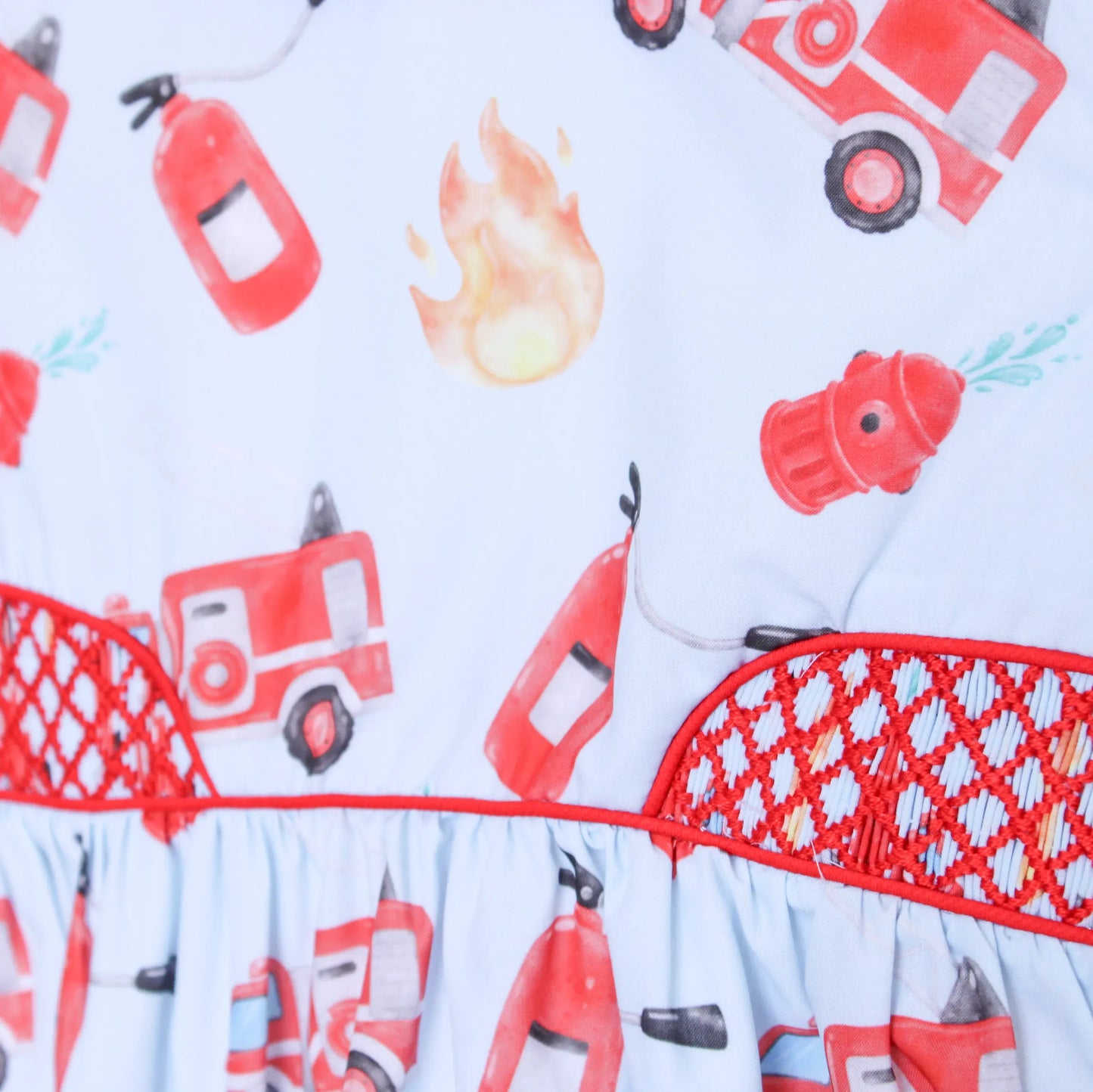 Boys Smocked Firetrucks Bubble