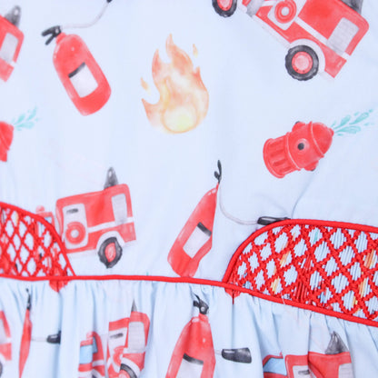 Boys Smocked Firetrucks Bubble