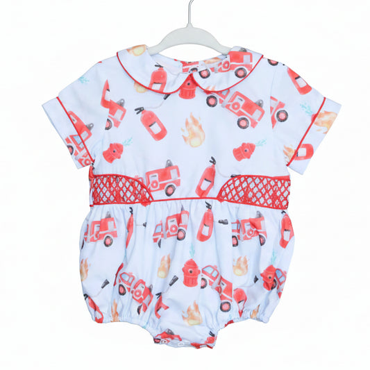 Boys Smocked Firetrucks Bubble