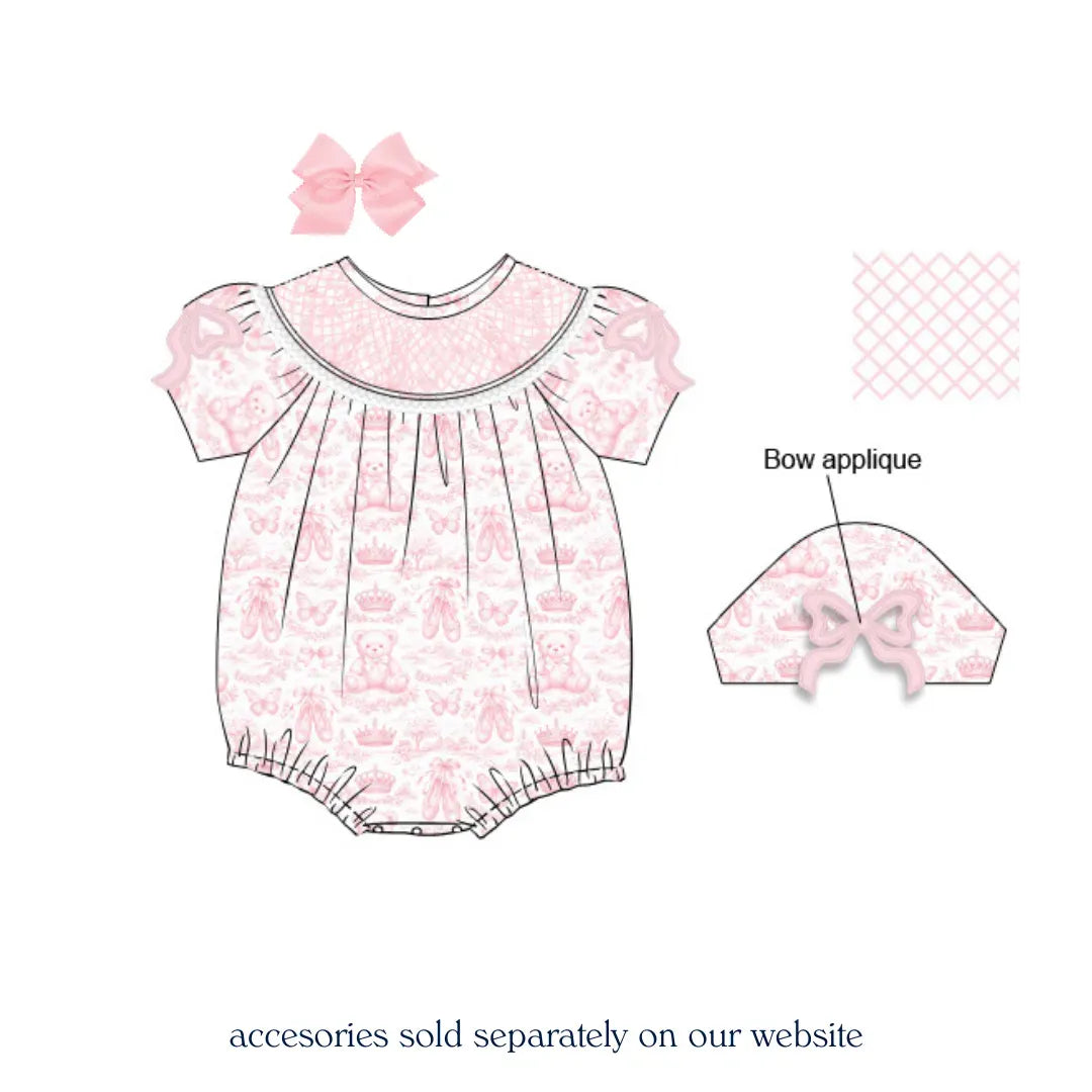 June Toile Bow Shoulder Smocked Bubble