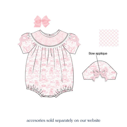 June Toile Bow Shoulder Smocked Bubble