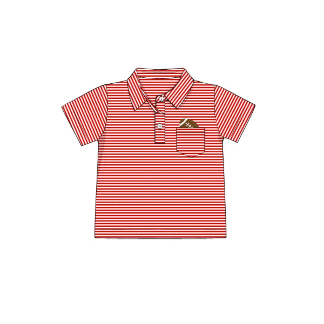 Red Striped Football Pocket Polo