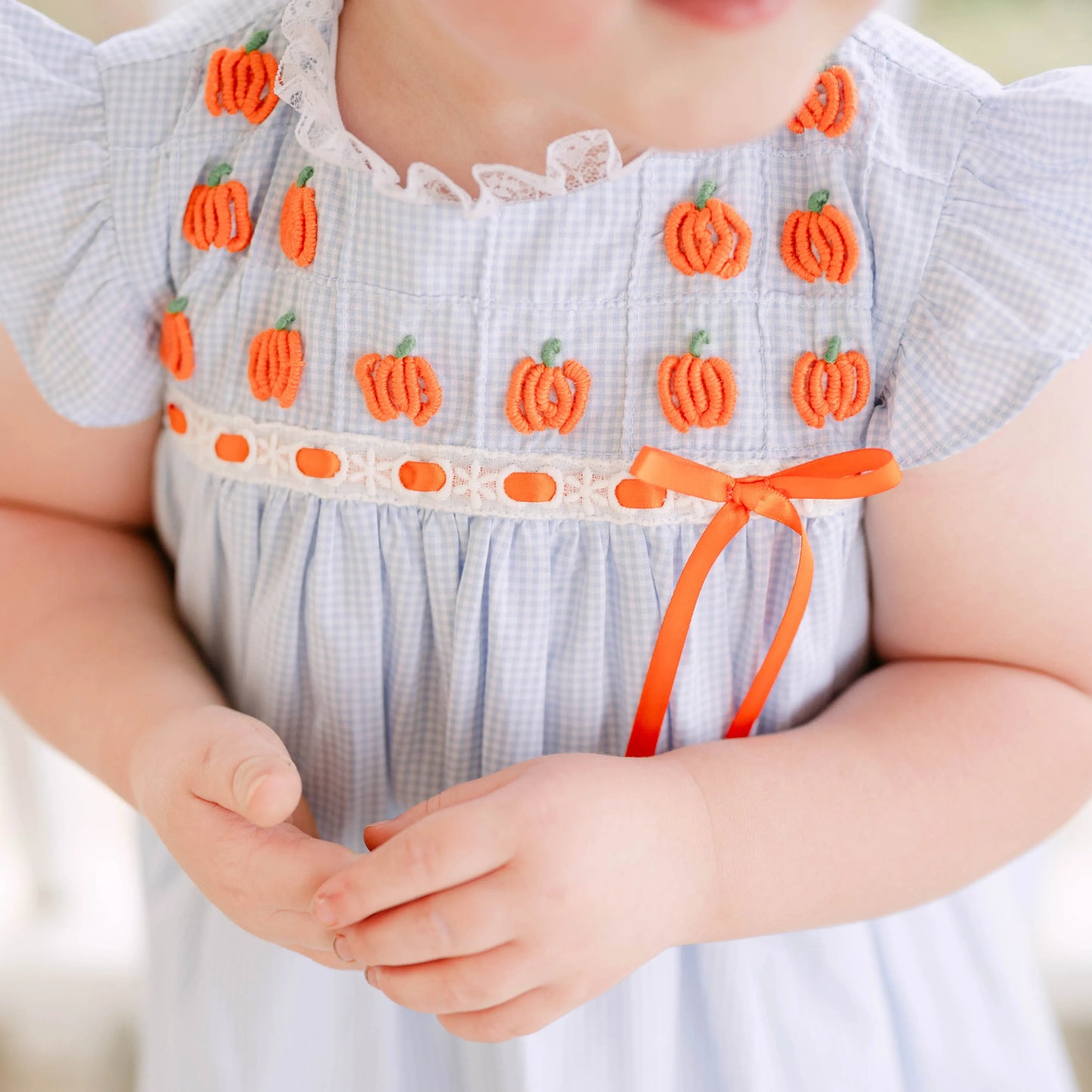 Blue Gingham Bullion Stitch Pumpkin Dress