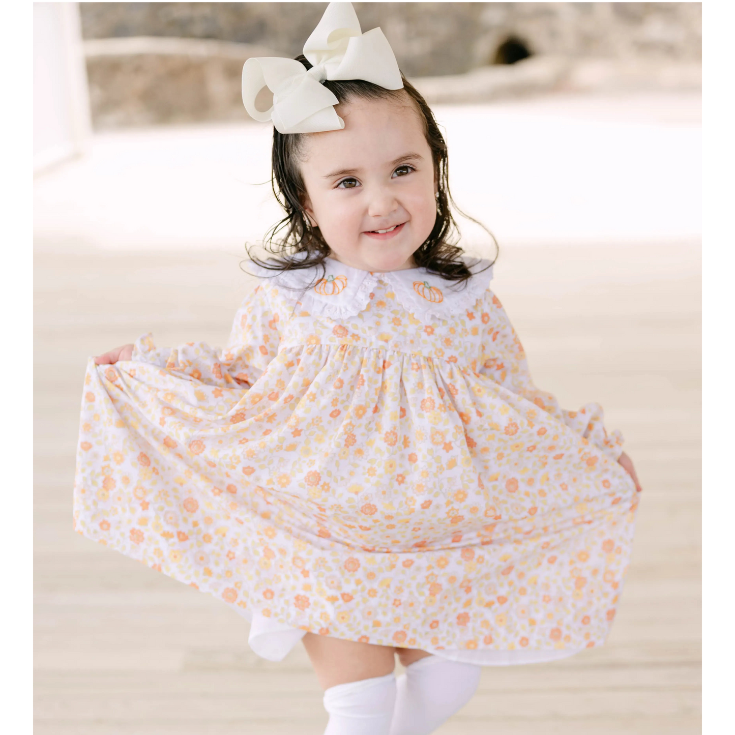 Fall Floral Pumpkin Collar Dress